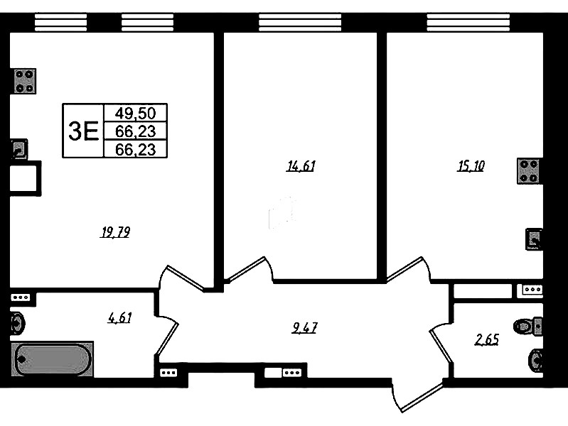 2-комнатная квартира 67.14 м², 14/14 эт., Комплекс апартаментов «Zoom на Неве»